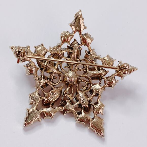 Signed Graziano 80s Gold Tone Star Brooch Amber Purple Rhinestone Estate Jewelry - Picture 7 of 10